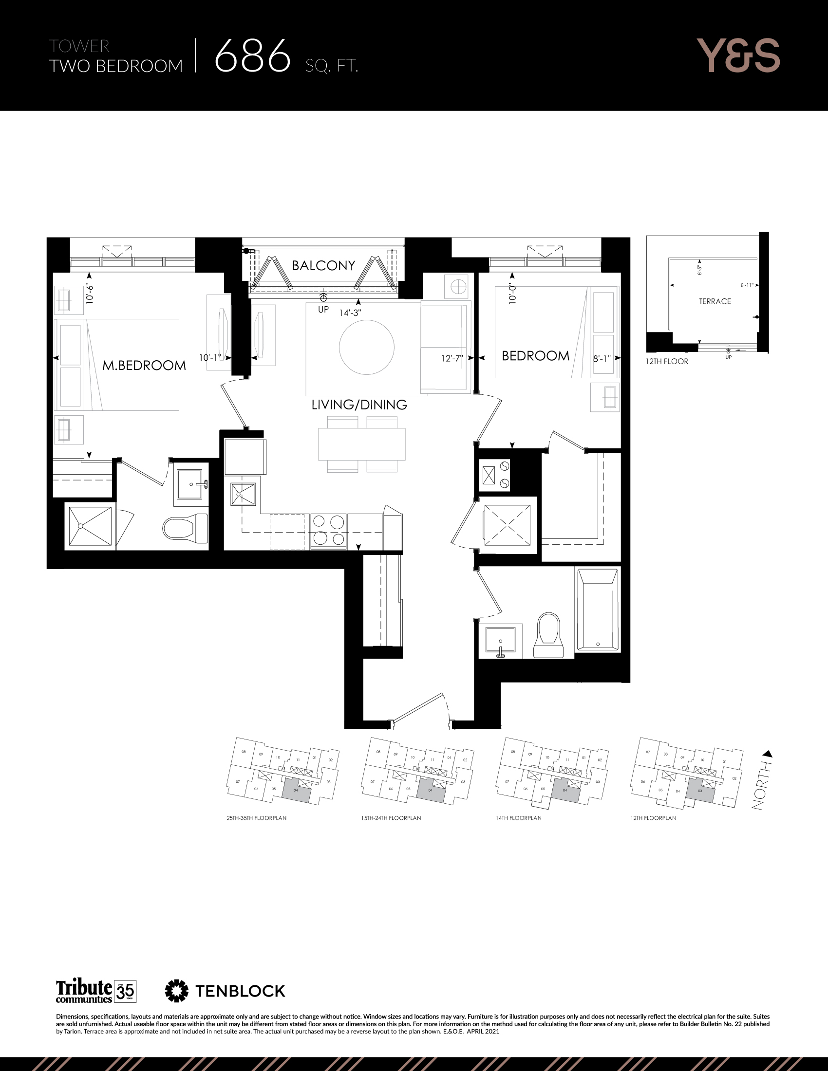 TWO BEDROOM-686 SQ. FT.