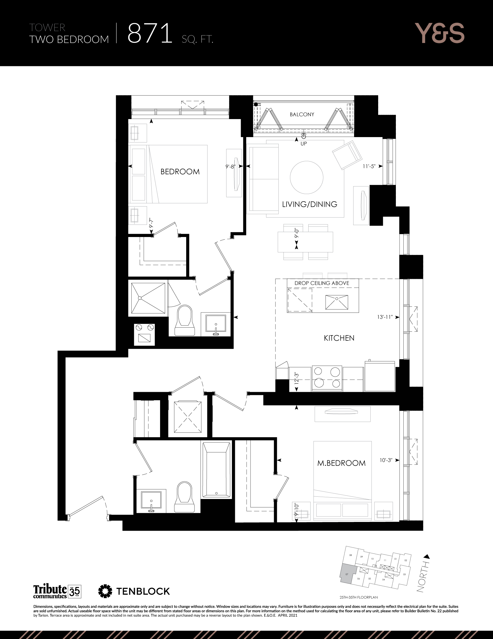 TWO BEDROOM-871 SQ. FT.